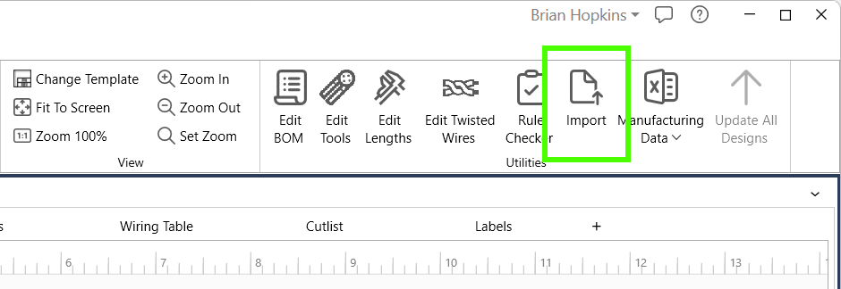 Import button in the ribbon