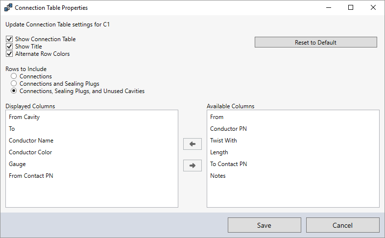 New Top Level Connection Tables