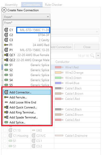 Add Connectors and Wires when Creating a Connection