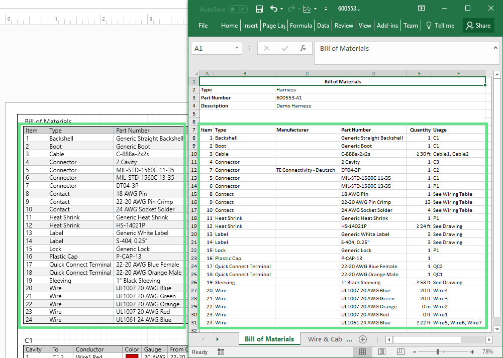 Harness Bill of Materials Update