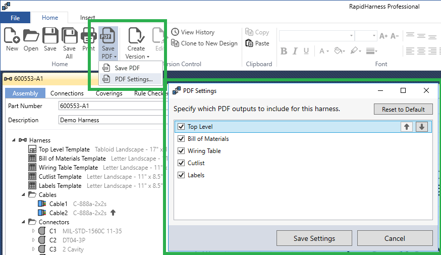 PDF Settings