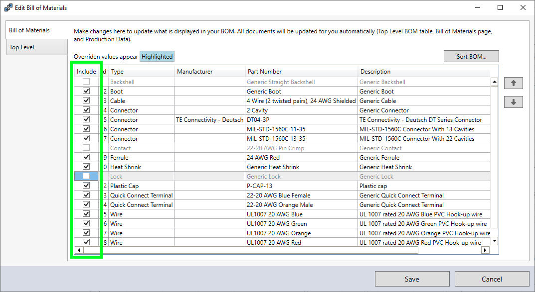 BOM Including/Excluding