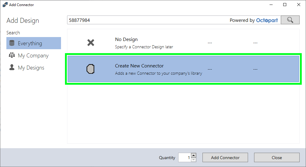 Create New Part from Search Dialog