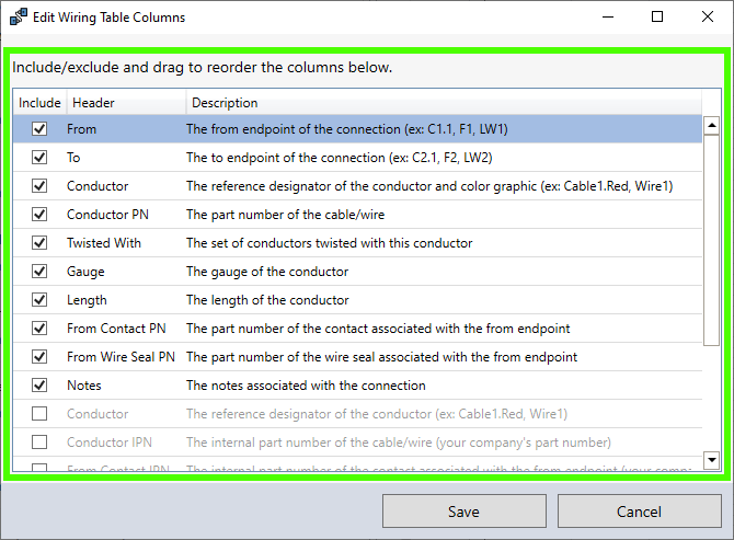 Customizable Table Columns