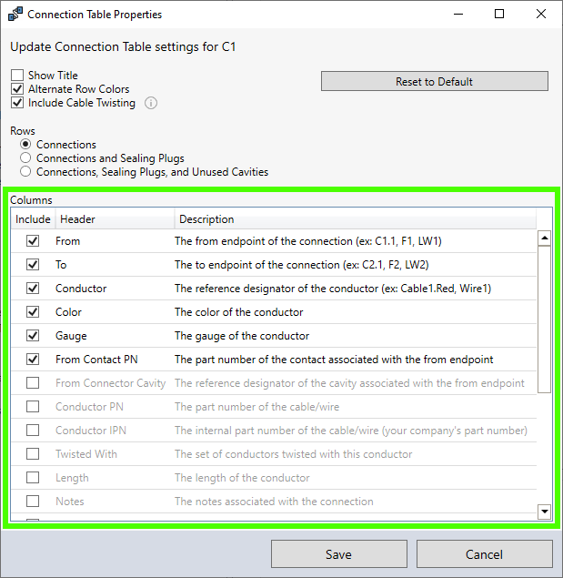 Customizable Table Columns