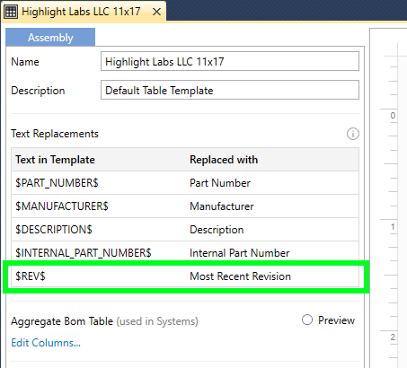 Revision Table Text Replacement