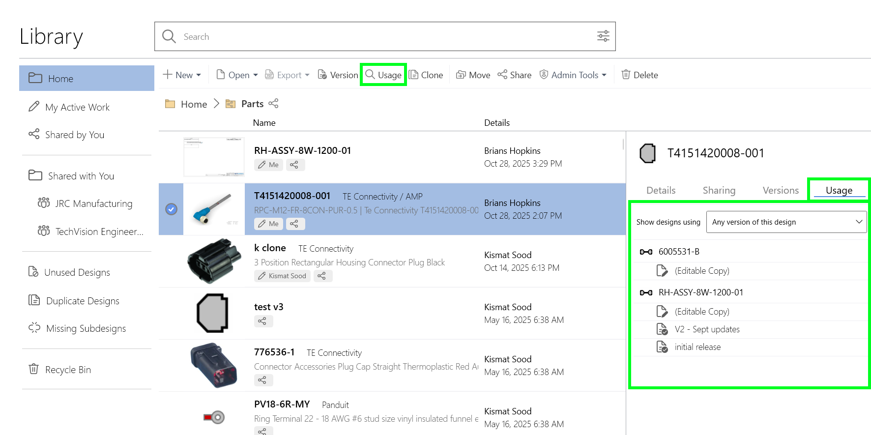 Design Usage in Library