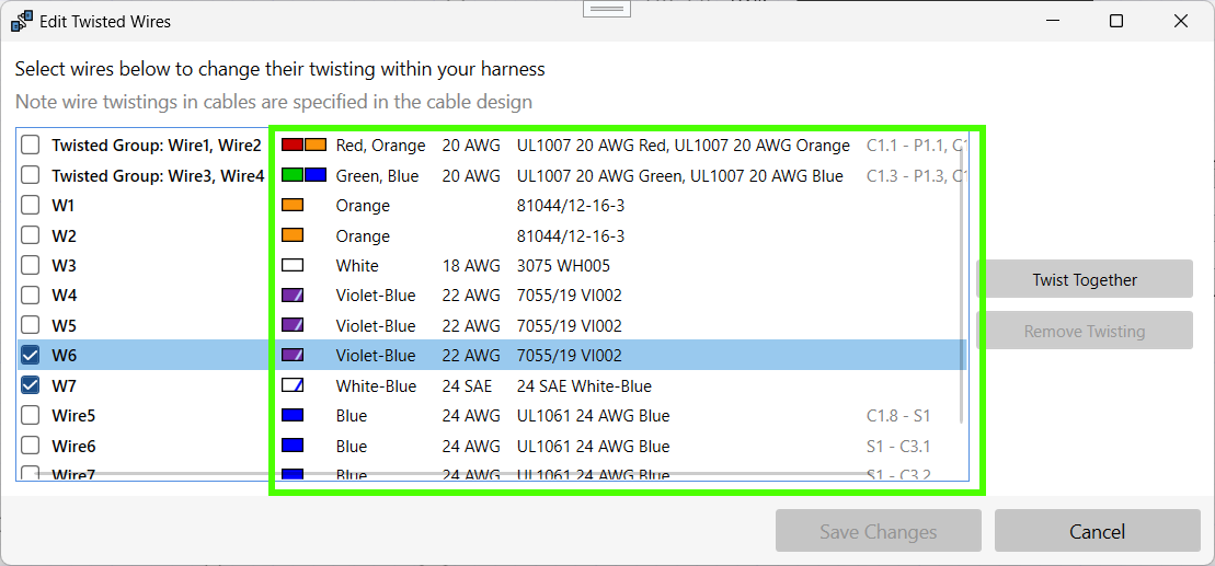 Enhanced Edit Twisted Wires Dialog