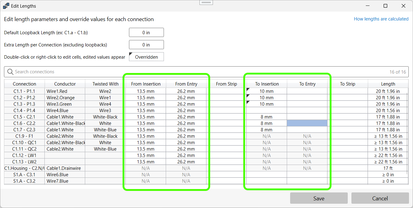 Rebuilt Edit Lengths Dialog