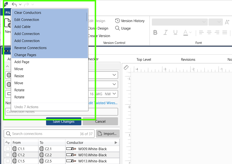 Undo history dropdown