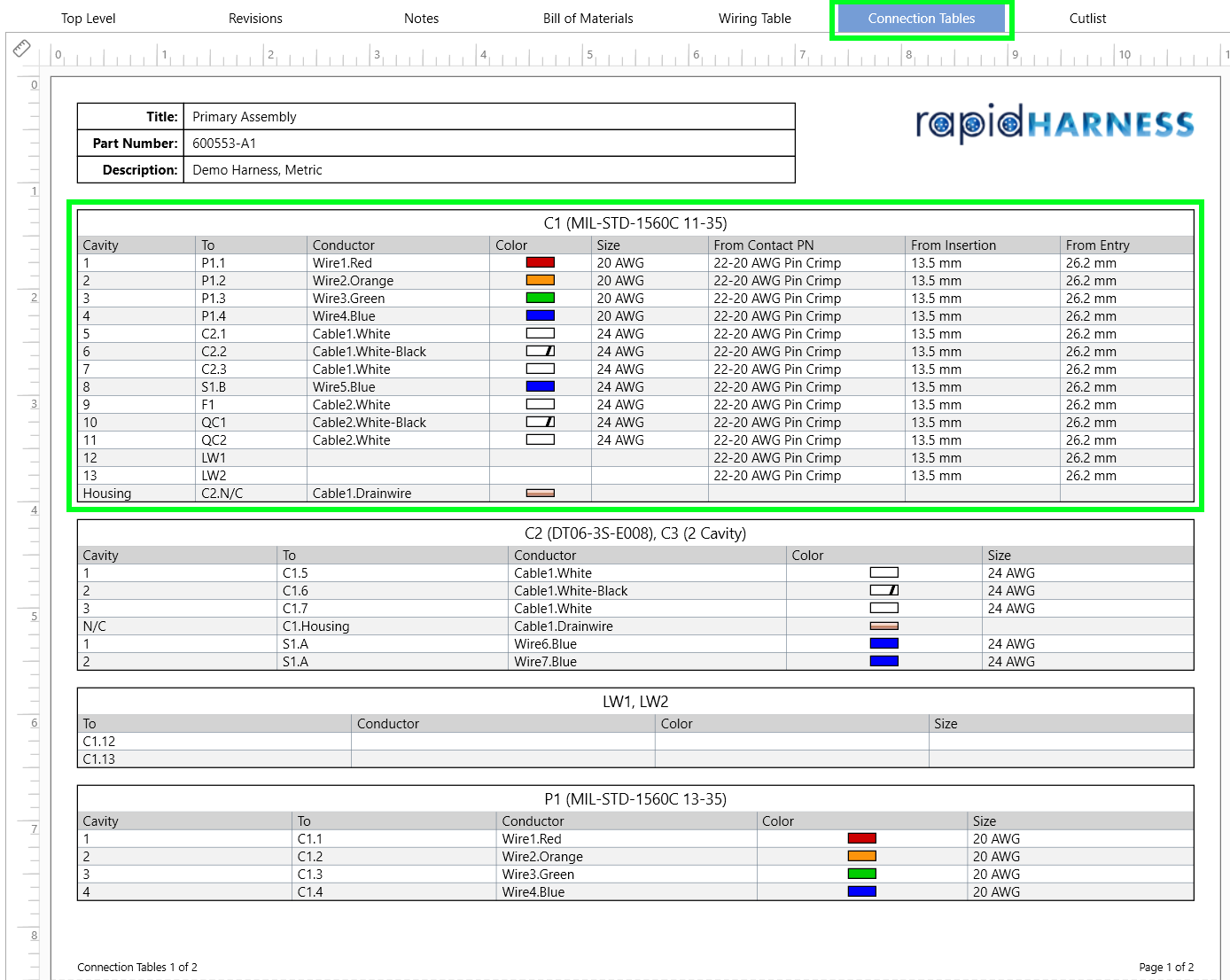 Connection Tables page